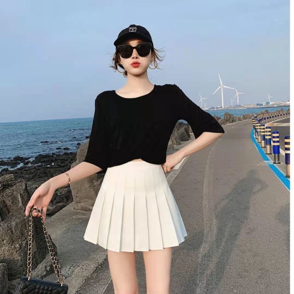 Chân váy xếp ly tennis HUYENMY lưng cao phong cách hàn quốc 2 màu trắng đen | BigBuy360 - bigbuy360.vn