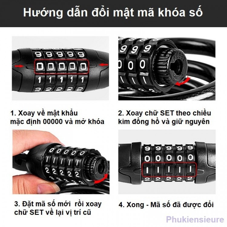 Khóa Dây Xe đạp , HIMO Z20, xe máy Chống Trộm có mã 5 số bảo mật cao