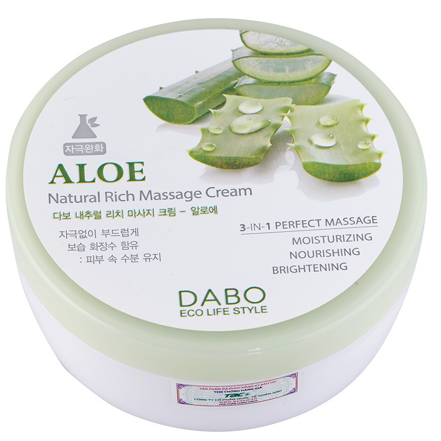 Dabo Natural Rich Massage Cream Aloe - Kem mát xa căng cơ mặt,dưỡng trắng da cao cấp 200ml