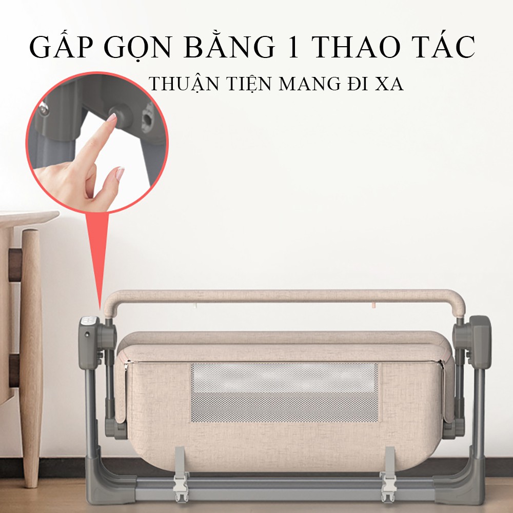 Nôi điện cho bé tự rung kèm màn và loa bluetooth không dây giúp bé ngon giấc, tặng kèm túi đựng cao cấp. Bảo hành 2 năm.