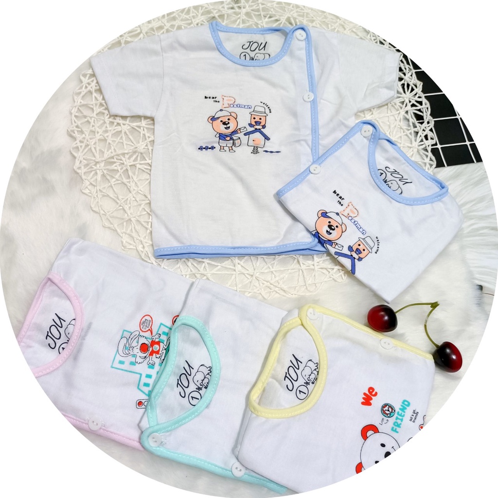 Áo sơ sinh ngắn tay màu trắng cúc lệch cho bé sơ sinh