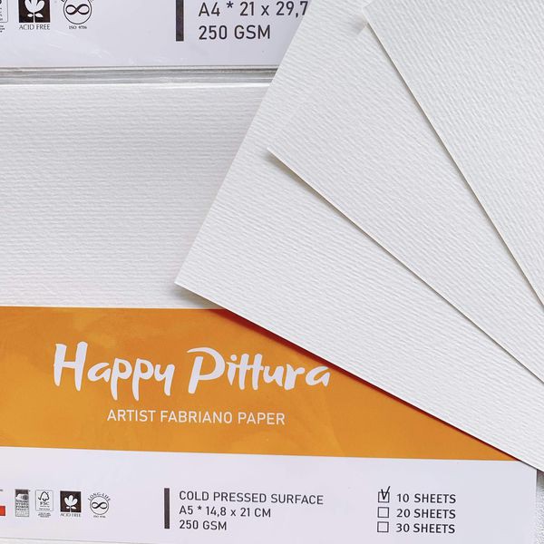 Giấy Vẽ Màu Nước HAPPY Pittura 250gsm (vân nổi Cold) - Họa Cụ Hakuart