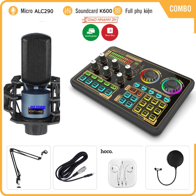 Bộ Mic Hát Livestream Sound Card K600 &amp; Mic AQTA ALC290 . Chất Âm Cực Hay , Âm Thanh Sống Động. Bảo Hành 12 Tháng