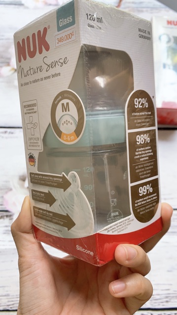 Bình sữa NUK Nature Sense thủy tinh 120ml núm ti S1 - M