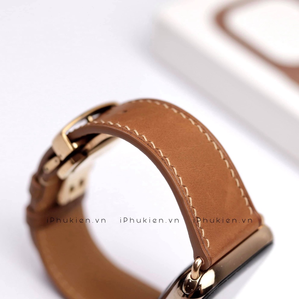 Dây Da Handmade [DA THẬT, BẢO HÀNH 1 NĂM] Barenia Nâu cho Apple Watch Seris 1/2/3/4/5/6/7