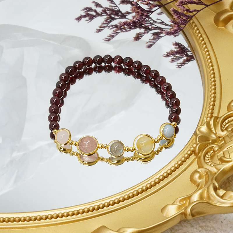 Vòng Tay Chuỗi Hạt Đá Garnet Thiết Kế Đơn Giản Cho Nữ