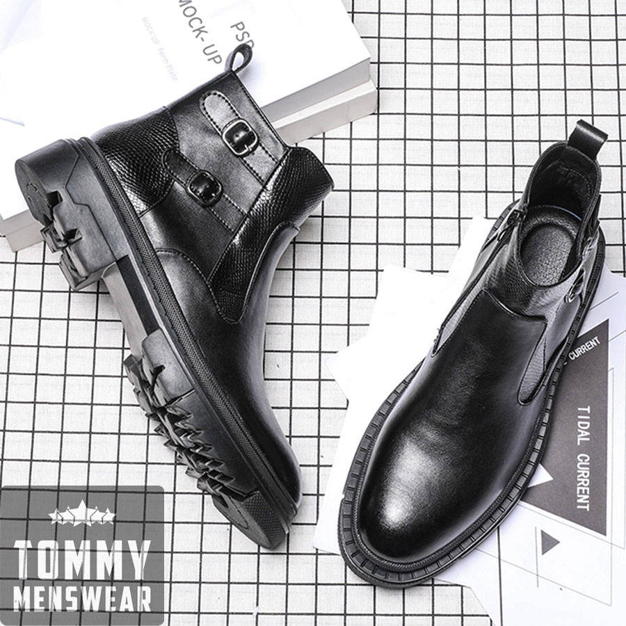 Giày Nam Cổ Cao Đen Khóa Kéo Da Bò Thật Đẹp TOMMY Giày Đen Nam Đế Cao Công Sở GNK158 | BigBuy360 - bigbuy360.vn
