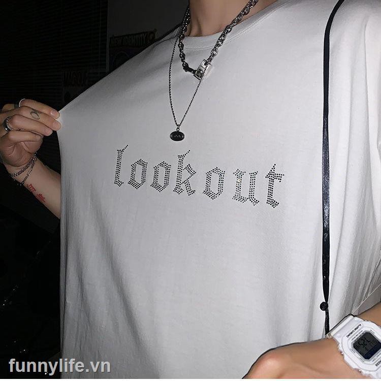 2021European and American fashion brand t-shirts, trendy male high street letters Hot drilling Hong Kong style oversize short-sleeved men s hiphop street top