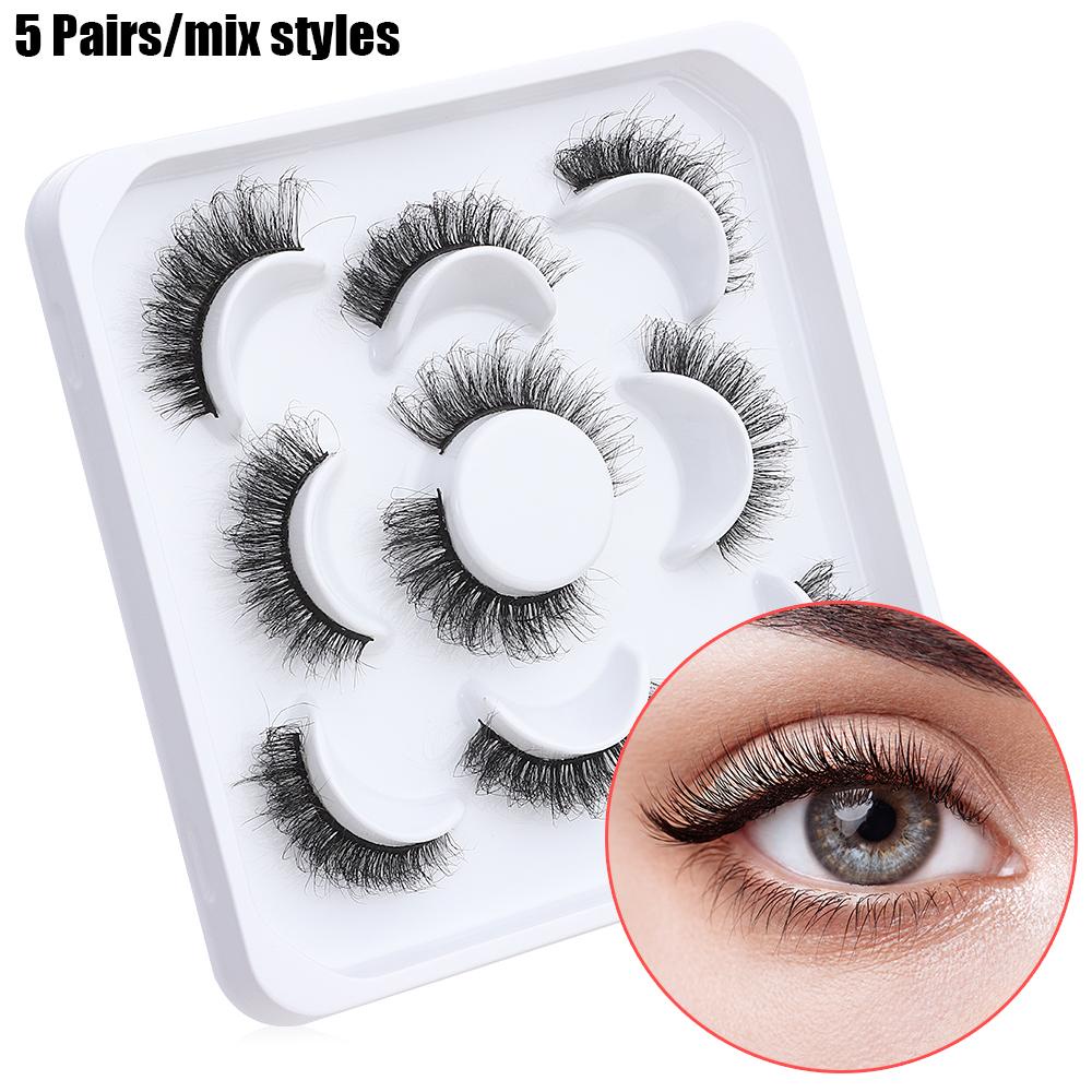 MAXG Set 5 Cặp Lông Mi Giả 3D Trang Điểm Mắt Trông To Hơn