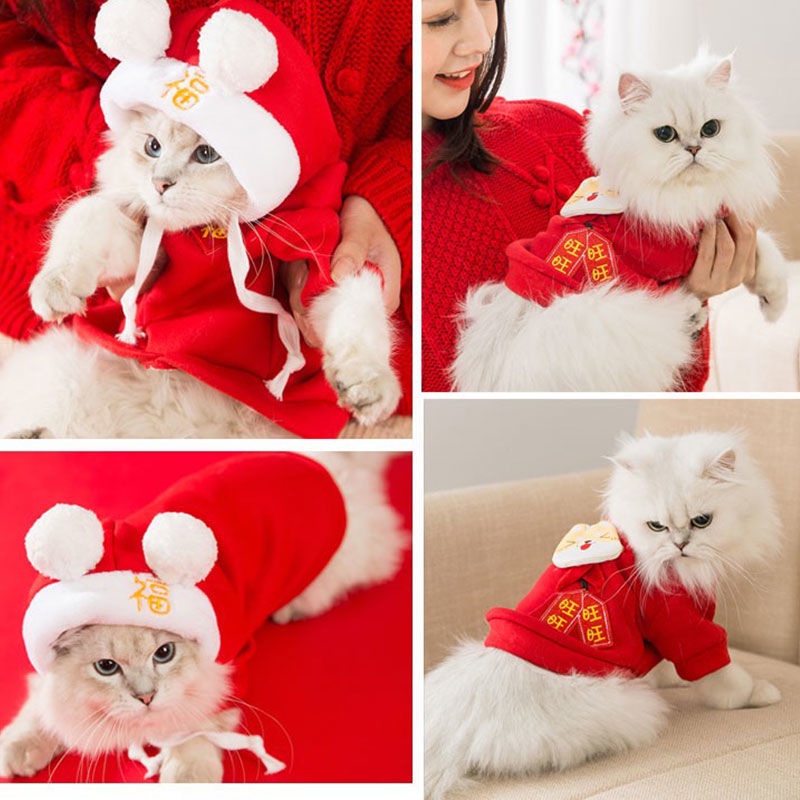 Con Rối Vải May Quần Áo Mừng Năm Mới Màu Xanh Dương Ấm Áp Chống Rụng Tóc Cho Mèo Con Thú Cưng Vào Mùa Đông
