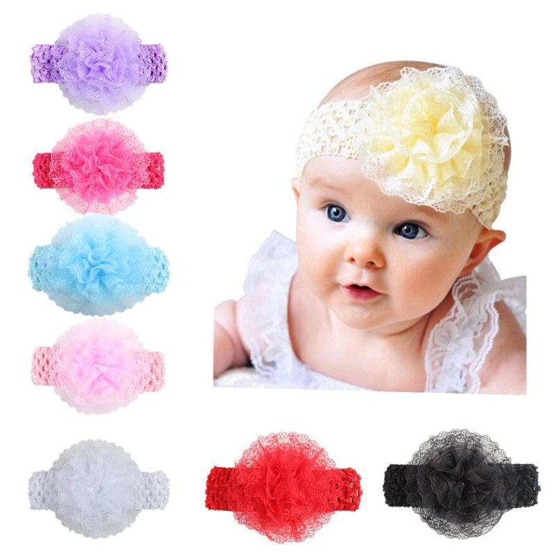 [pet_shop]Băng Đô chun lưới bản to, turban bông hoa cho bé