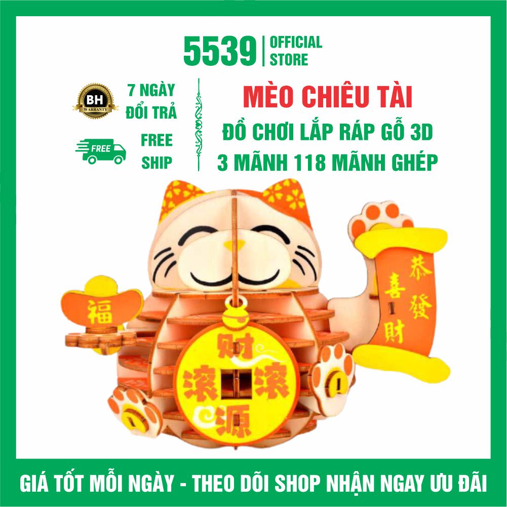 Đồ chơi lắp ráp gỗ 3d mô hình mèo chiêu tài, bộ xếp hình 3d, chơi phát triển trí tuệ phù hợp mọi lứa tuổi - Shop 5539