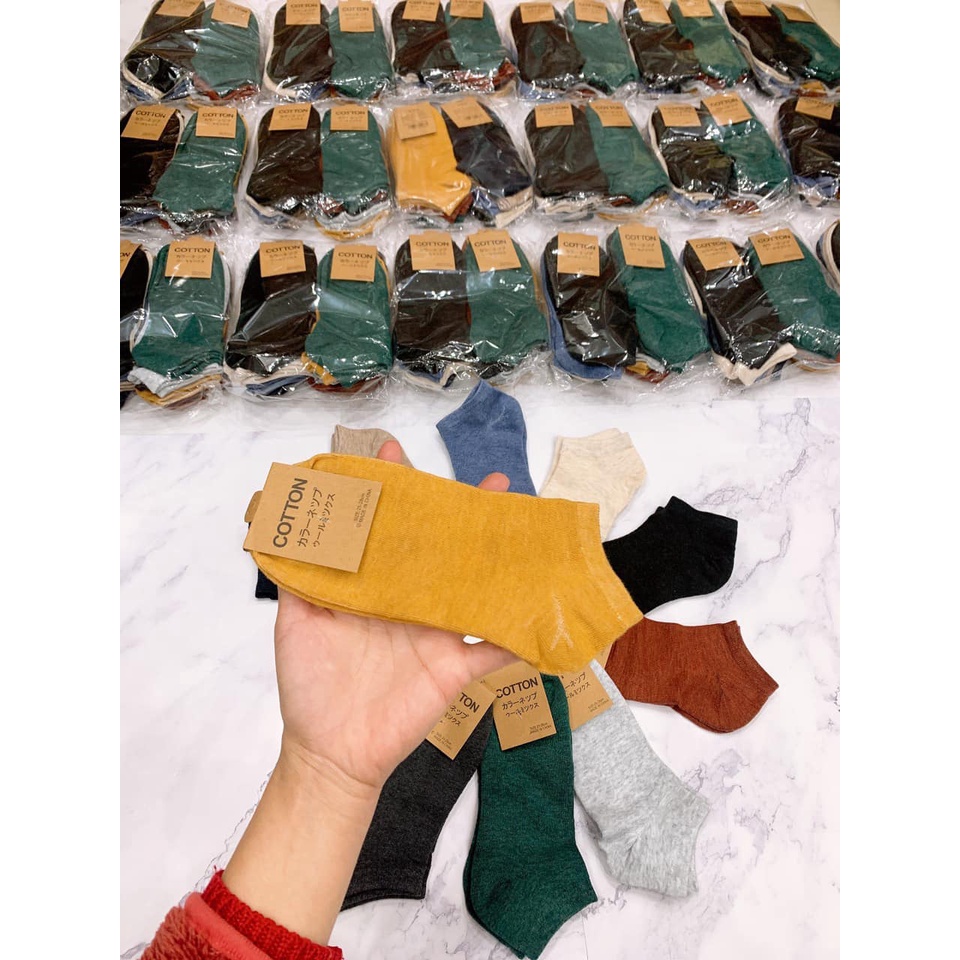 Set 10 Đôi Tất Mix Màu Muối Tiêu, Cổ Ngắn Dành Cho Nam Và Nữ, Chất Cotton Mềm Mịn Không Bai, Không Xù