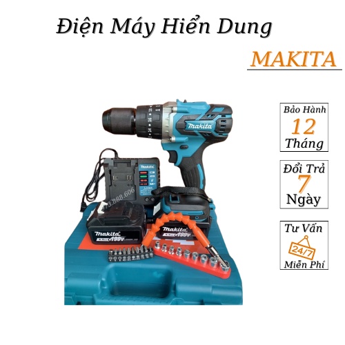 Máy Khoan Pin Makita Đầu Kẹp 13Ly Có Chế Độ Búa 3 Chức Năng, Khoan Bắn Vít Siết Ốc Pin 10cell Hàng Loại 1