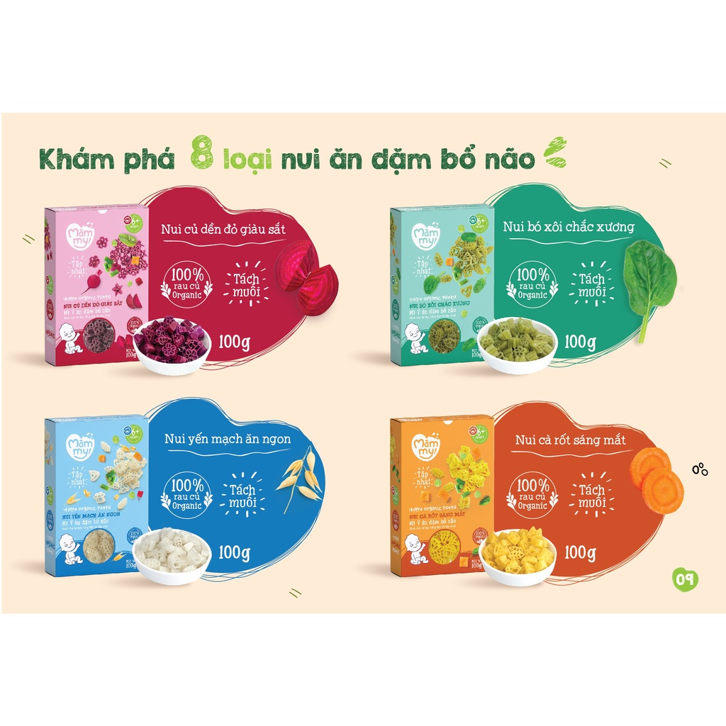 Nui ăn dặm rau củ tách muối MĂMMY hộp 100g