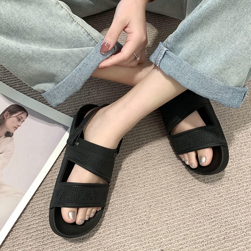 Xăng đan Nhựa Đế Bằng Chống Thấm Nước Thời Trang Cho Nữ