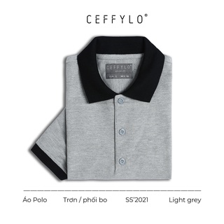 Áo Polo Xám Nhạt Phối Bo Trơn vải Cotton mềm mịn CEFFYLO