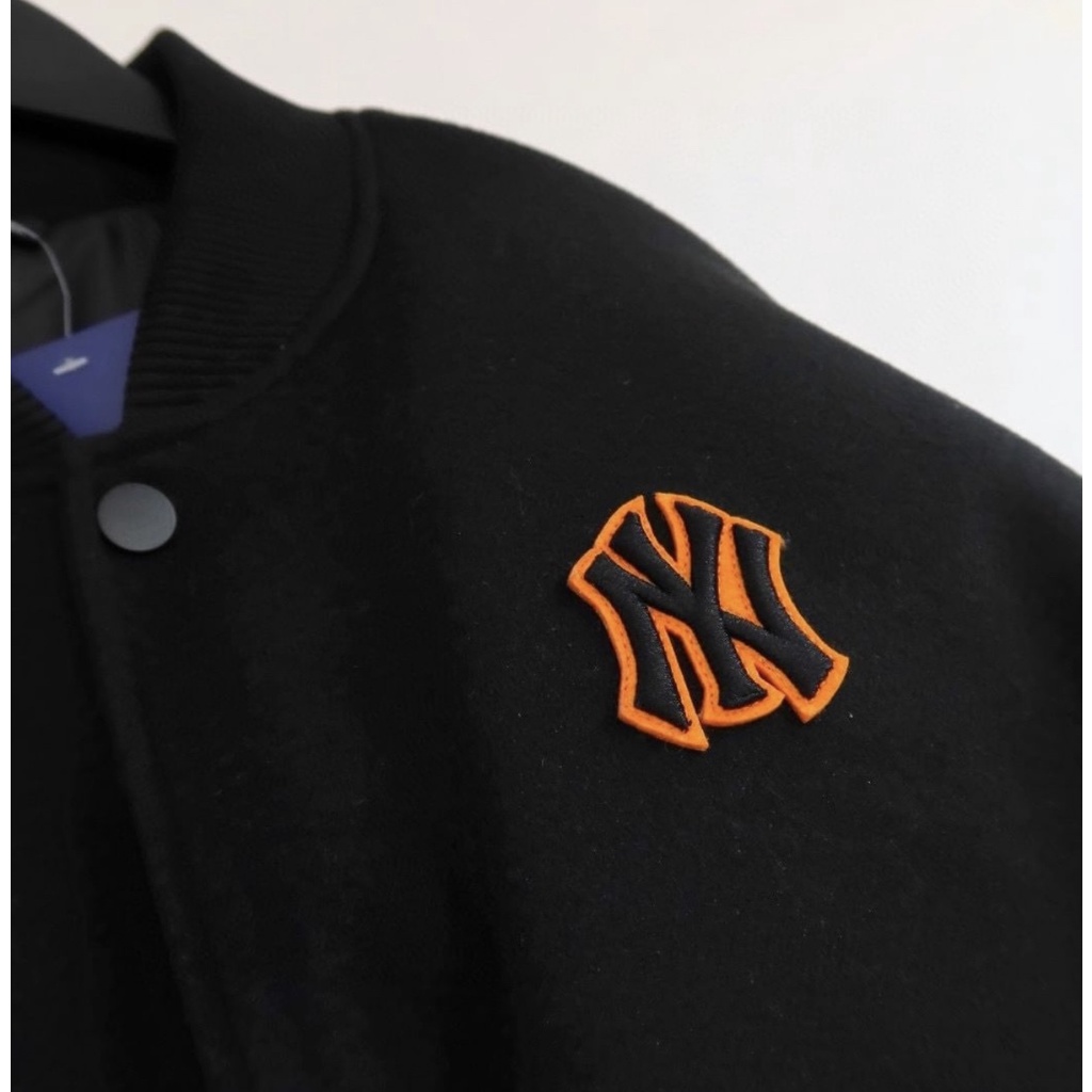 Áo Bomber MLB NY Tay Da Logo Nổi