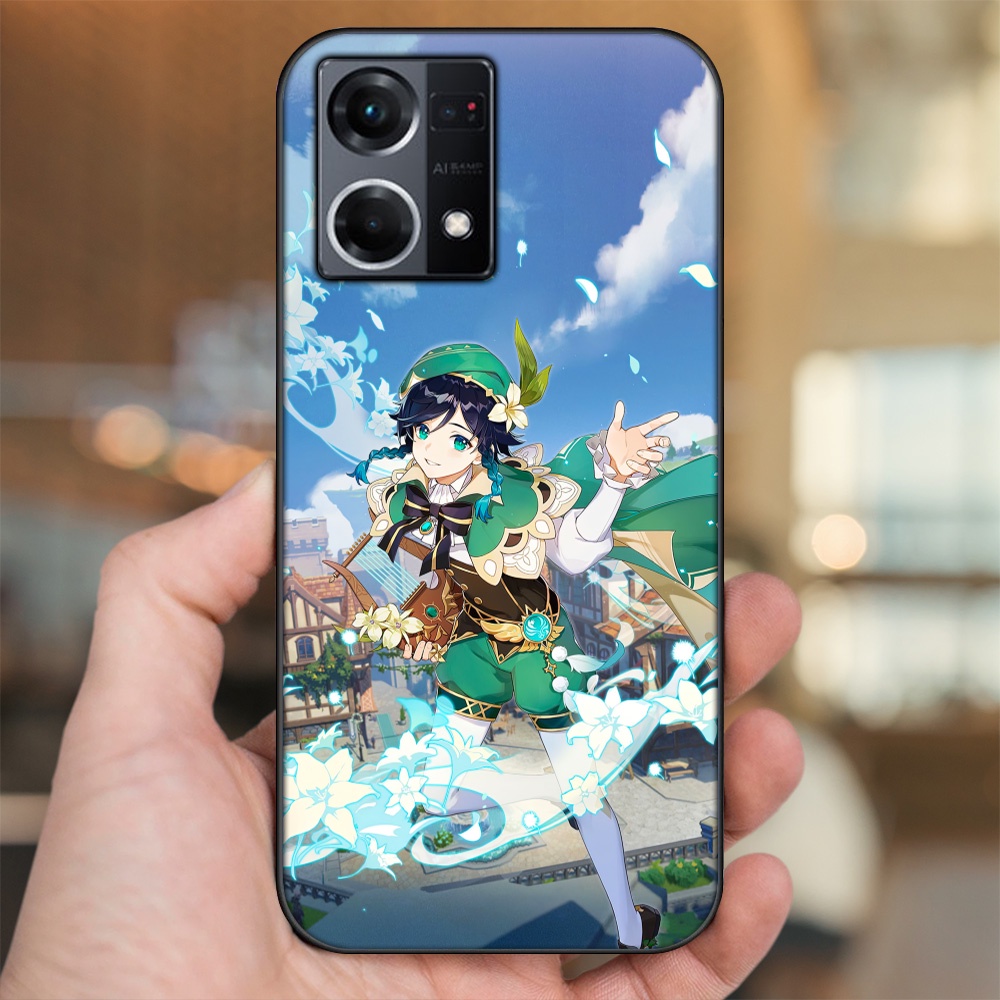 Ốp lưng Oppo Reno 8 4G viền đen in hình Venti Genshin Impact