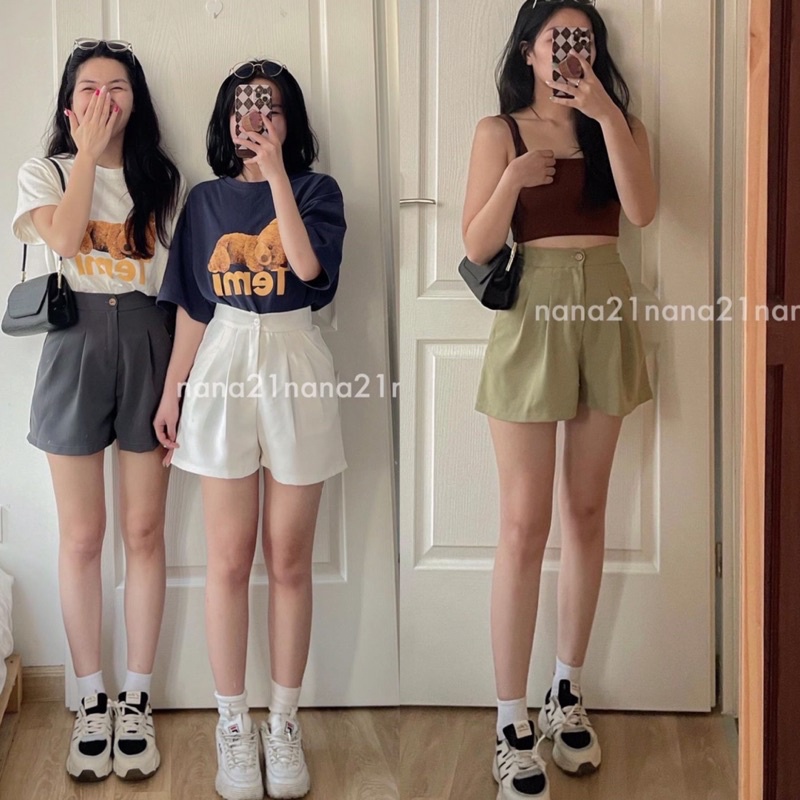 [Ảnh thật/Video]Quần short cạp cao NEW xếp li tôn dáng  Quần đùi lưng thun siêu co dãn