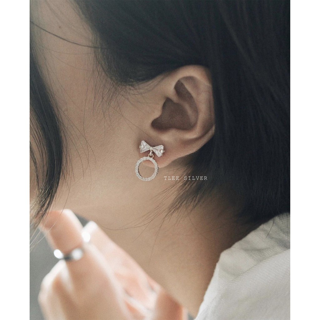 Khuyên tai bạc nữ TLEE  nơ nạm đá nữ tính sang trọng TleeJewelry