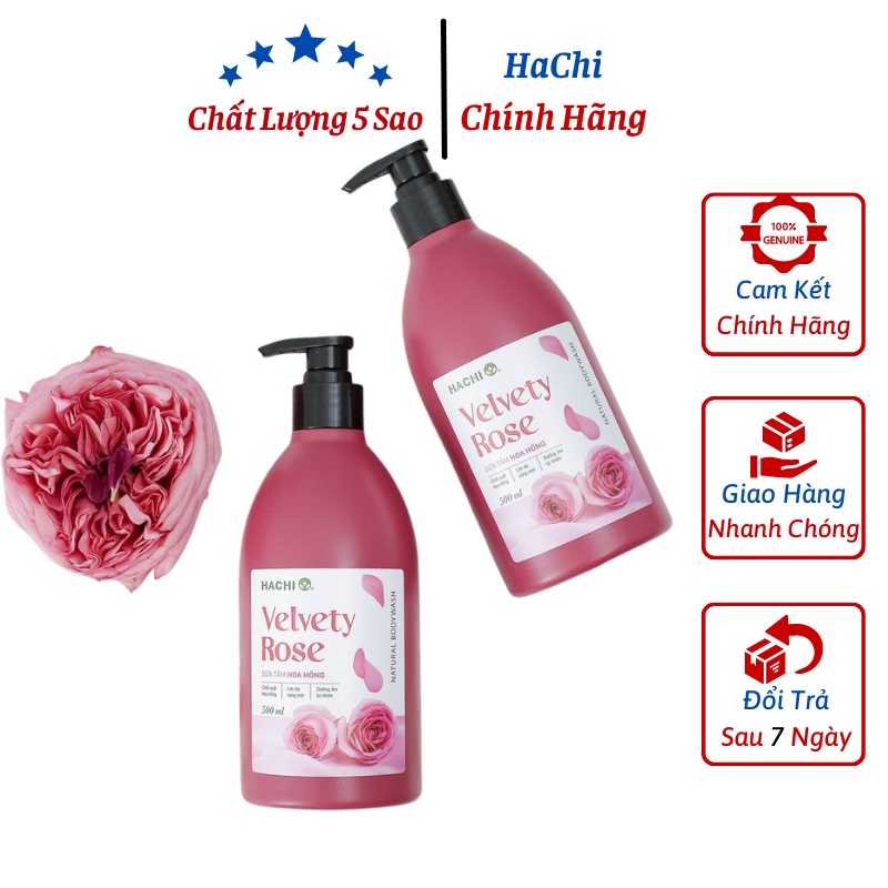 Sữa Tắm Chiết Xuất Hoa Hồng VELVETY ROSE- HACHI 500ML, 800ml [Chính Hãng] Sữa Tắm Hachi hoa hồng cao cấp dưỡng ẩm cho da