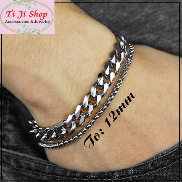 Lắc tay nam 2 tầng kiểu lặc đơn vát cạnh, kết hợp bông dừa khít nhí màu trắng sáng, đẹp, không đen, chuẩn thời trang