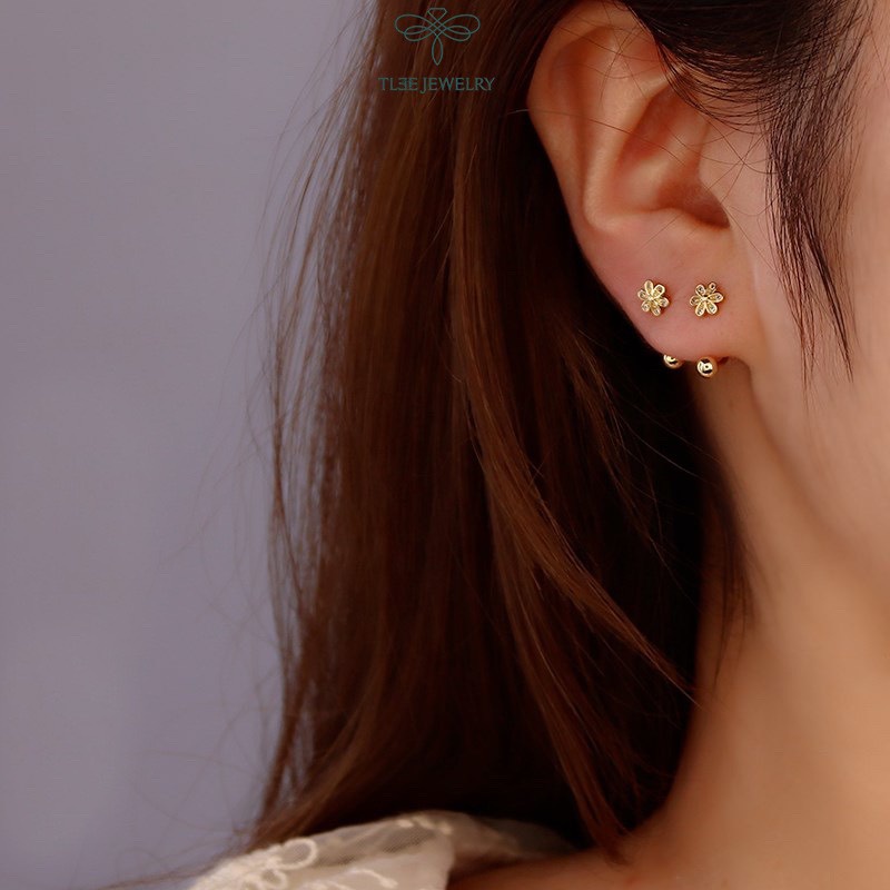 Khuyên tai bạc TLEE chốt vặn dáng cong hình hoa năm cánh dịu dàng TleeJewelry B0151