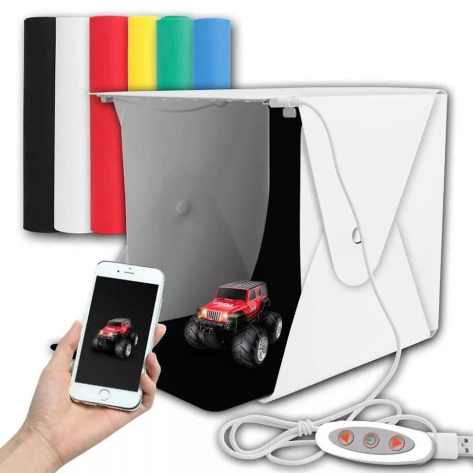 Hộp chụp hình sản phẩm có đèn Led (Cỡ đại 40x40x40) + 6 phong nền (nút bấm cố định hộp vửng) + nút t