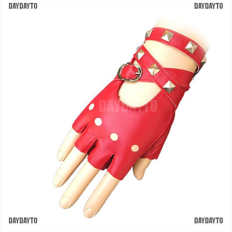 Găng Tay Da Hở Ngón Đính Đinh Tán Phong Cách Punk Dành Cho Nữ