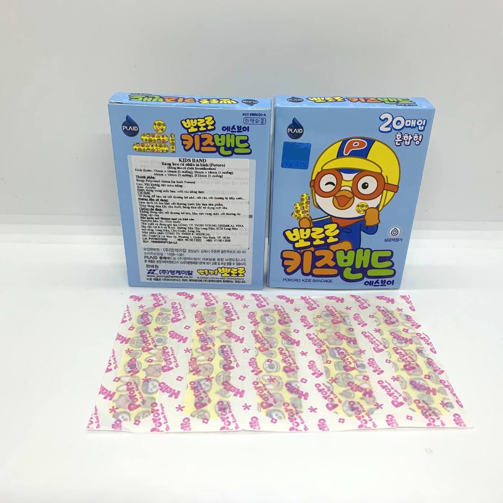 Băng Keo Cá Nhân Kids Band Young Chemical Vina 1 Hộp 4 Size 20 Miếng hình pororo đáng yêu cho bé