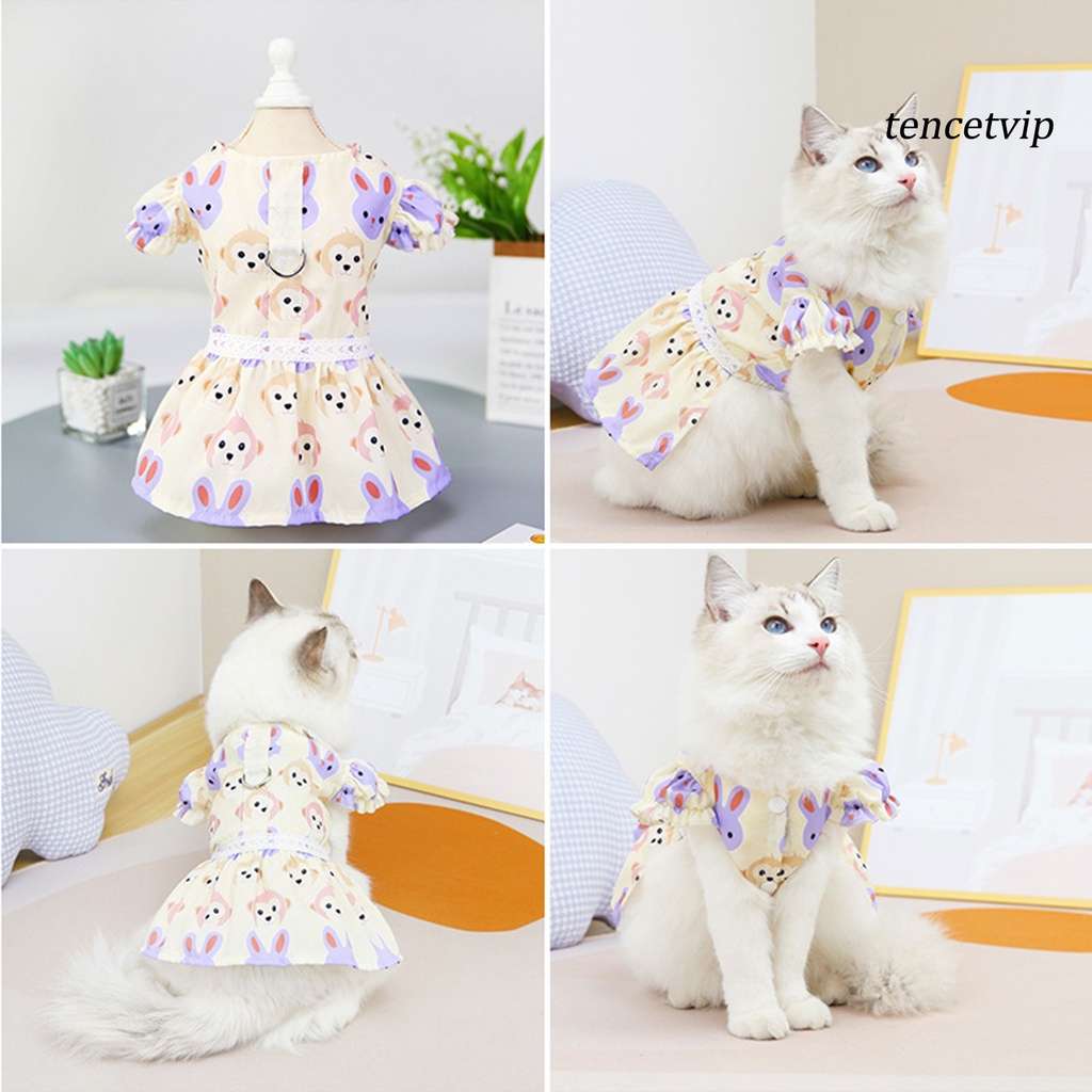 Đầm Tay Phồng Chất Vải Co Giãn Thoáng Khí In Họa Tiết Dễ Thương Thời Trang Xuân Hè Cho Thú Cưng