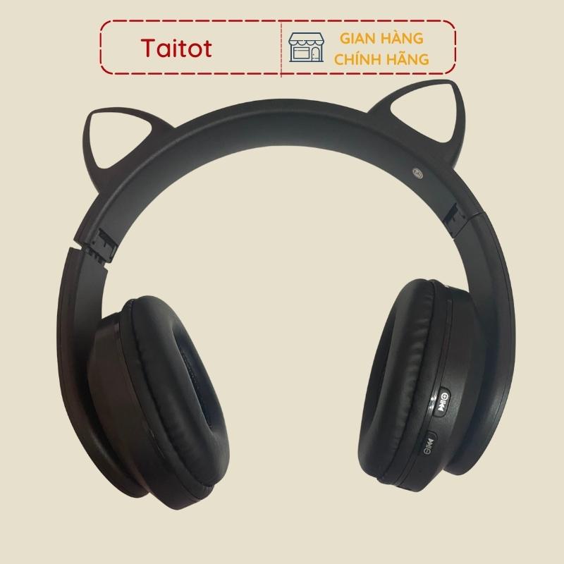 Tai nghe không dây bluetooth chụp tai hình mèo dễ thương có mic âm thanh hay pin bền - Taitot