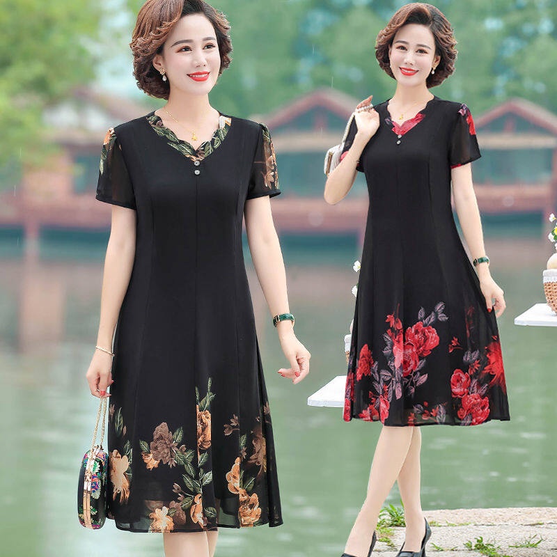 Đầm chiffon Thiết Kế Mới Thời Trang Mùa Hè Theo Phong Cách Phương Tây Cho Phụ Nữ Trung Niên