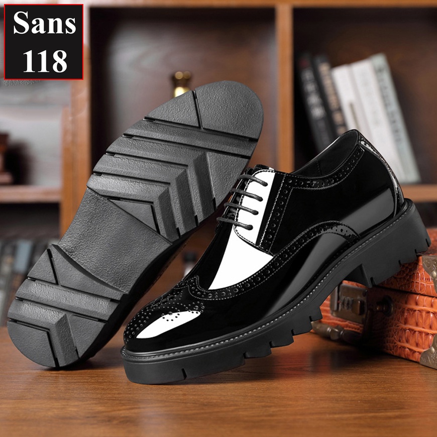 Giày tây nam tăng chiều cao 10cm sans118 giầy da bóng đế độn nâng gót chú - ảnh sản phẩm 7