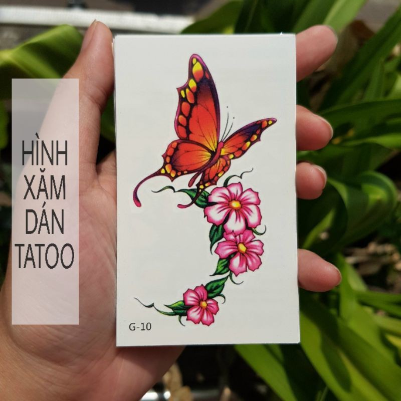 Hình xăm bướm và hoa g10. Xăm dán tatoo mini tạm thời, size &lt;10x6cm