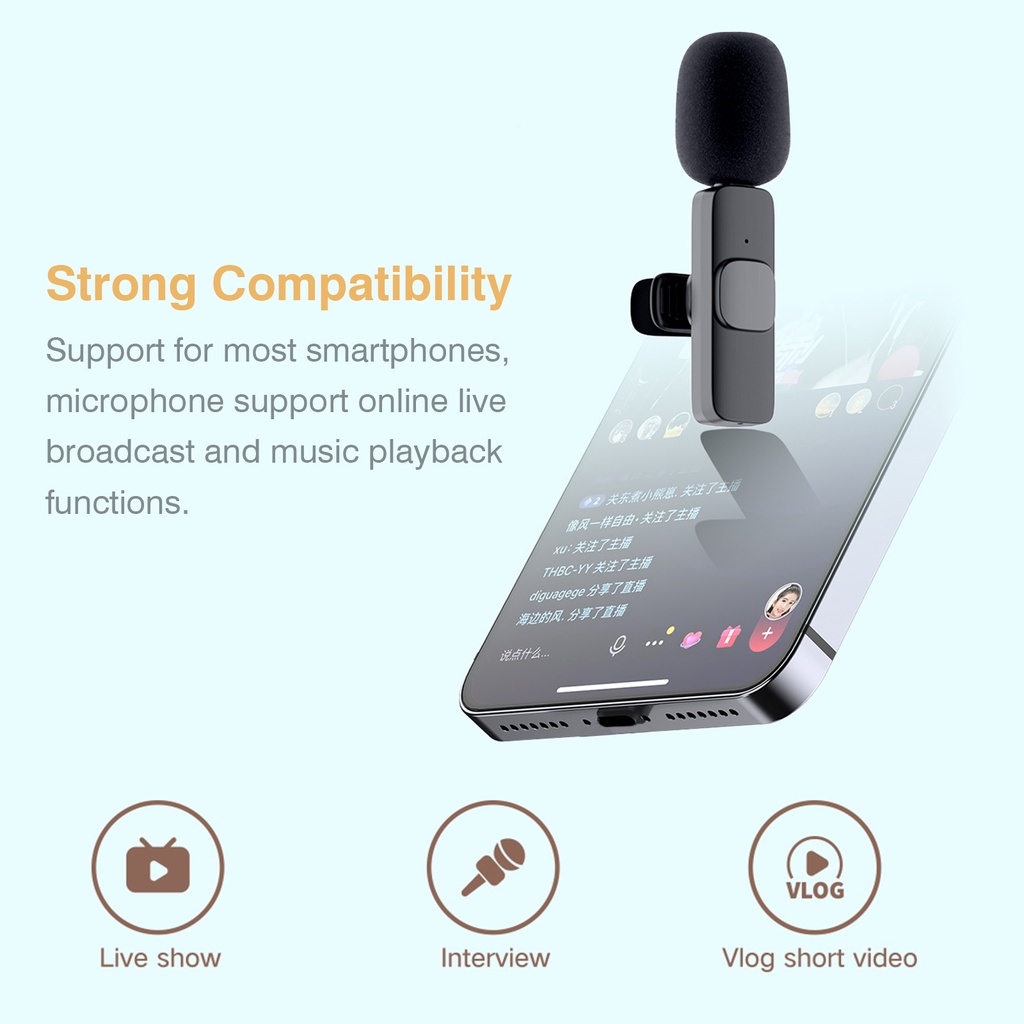 Micro không dây kẹp áo cổng Type-C/Lightning kết nối Bluetooth hỗ trợ quay Youtube/livestream cho PC/Android/điện thoại