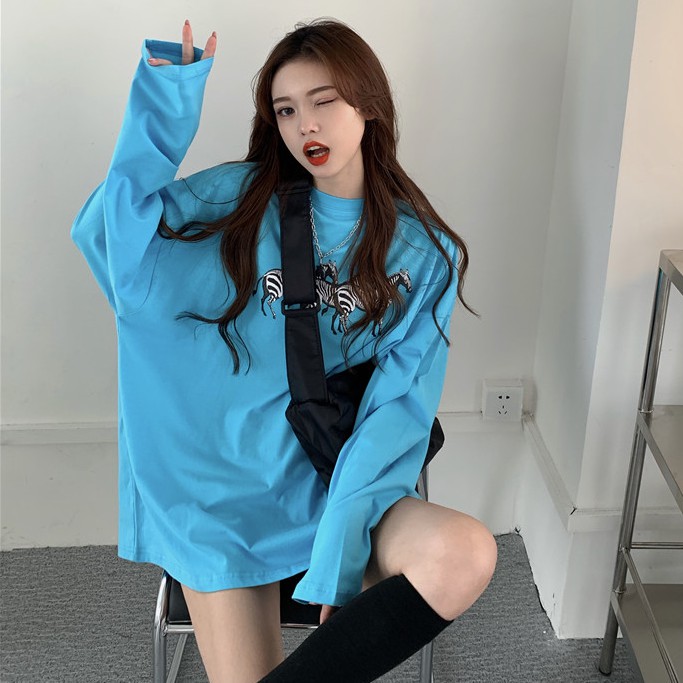 Women Korean Long Sleeve Cartoon zebra Printed Blouse | BigBuy360 - bigbuy360.vn