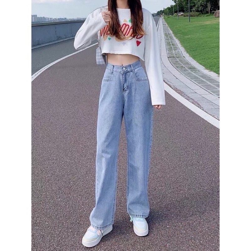 Quần ống rộng nữ quần jean bò ống rộng quần jean bò ống suông jeans nữ cạp cao PDShop | BigBuy360 - bigbuy360.vn