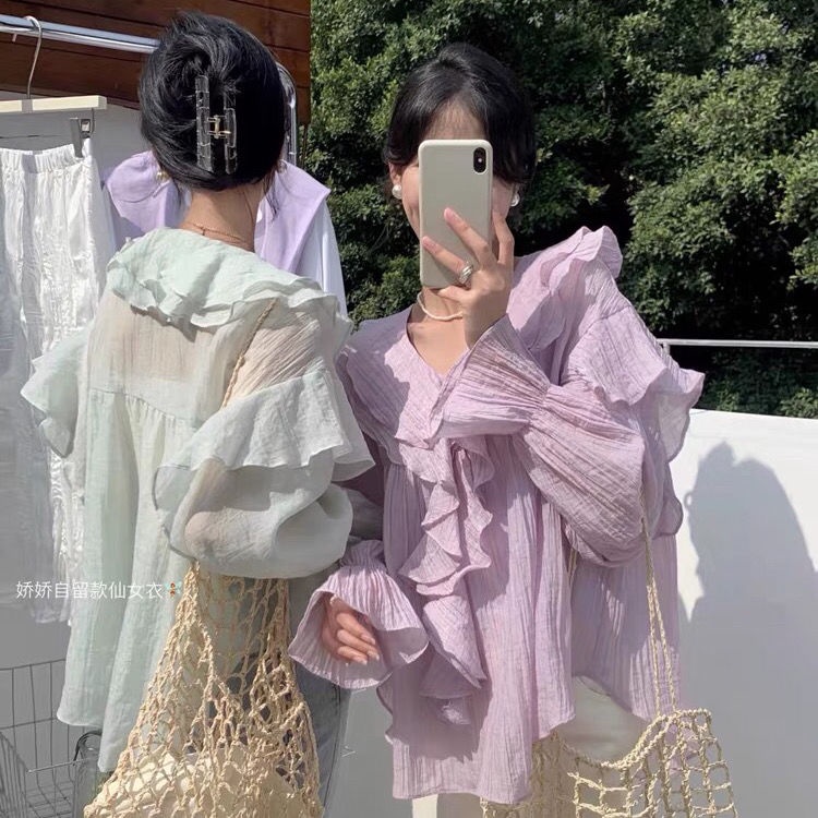 Áo Sơ Mi Mỏng Viền Bèo Thời Trang Mùa Xuân Phong Cách Hàn Quốc Hàng Mới Dành Cho Nữ s 2022