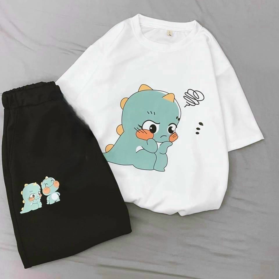 Set đồ bộ mặc nhà nữ in con thú cưng, bộ đồ đùi nữ thun cotton co dãn 4 chiều