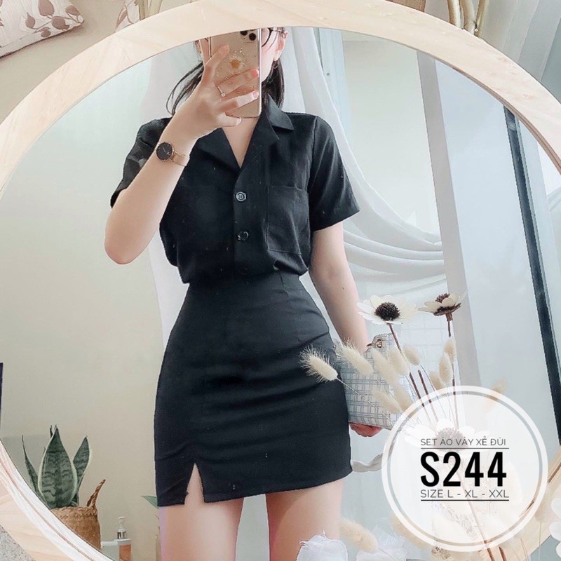 Váy Bigsize 60-100 Kg Set áo váy xẻ đùi S244 A | BigBuy360 - bigbuy360.vn