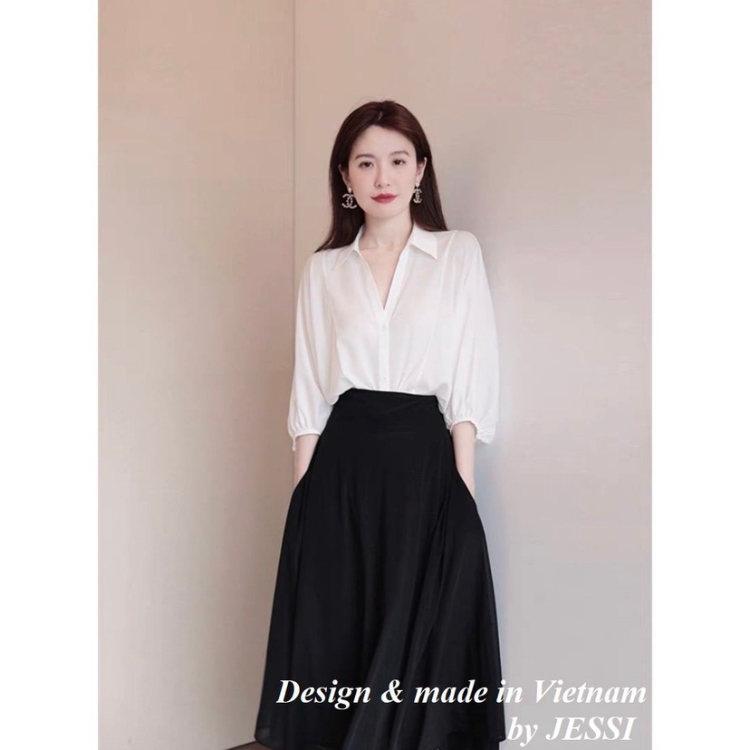 Áo sơ mi trắng nữ Lyn25 kiểu tay lỡ vai bồng JESSI , Sơ mi nữ tay lỡ công sở kiểu dáng basic