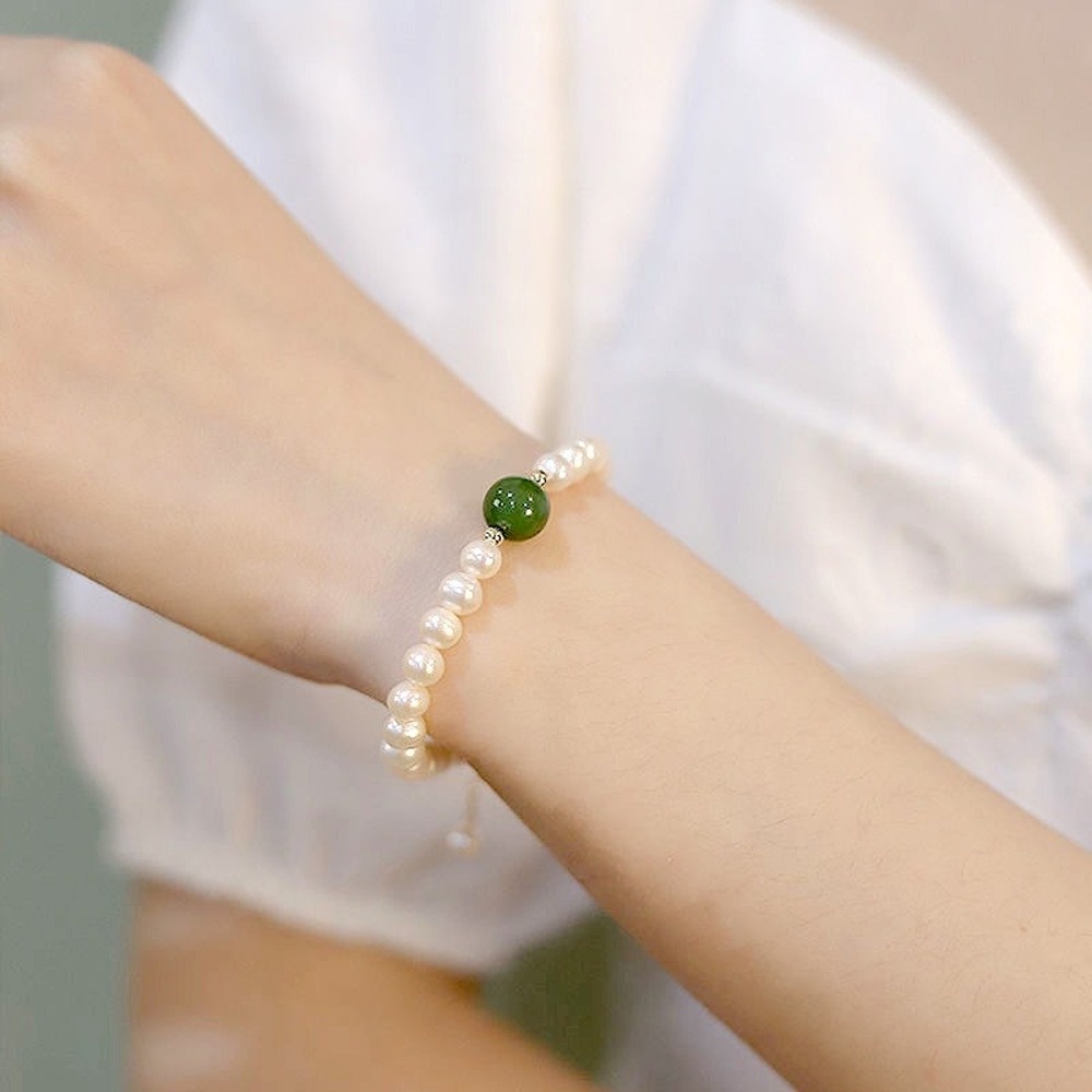 Vòng Tay Mạ Bạc 925 Đính Ngọc Trai Nhân Tạo Phong Cách Retro Thời Trang Cho Nữ