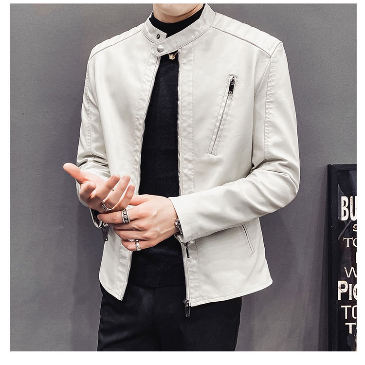 Áo khoác da nam chất lượng cao Áo khoác mùa thu đông Áo khoác cổ đứng Áo khoác nam xe máy Áo khoác n