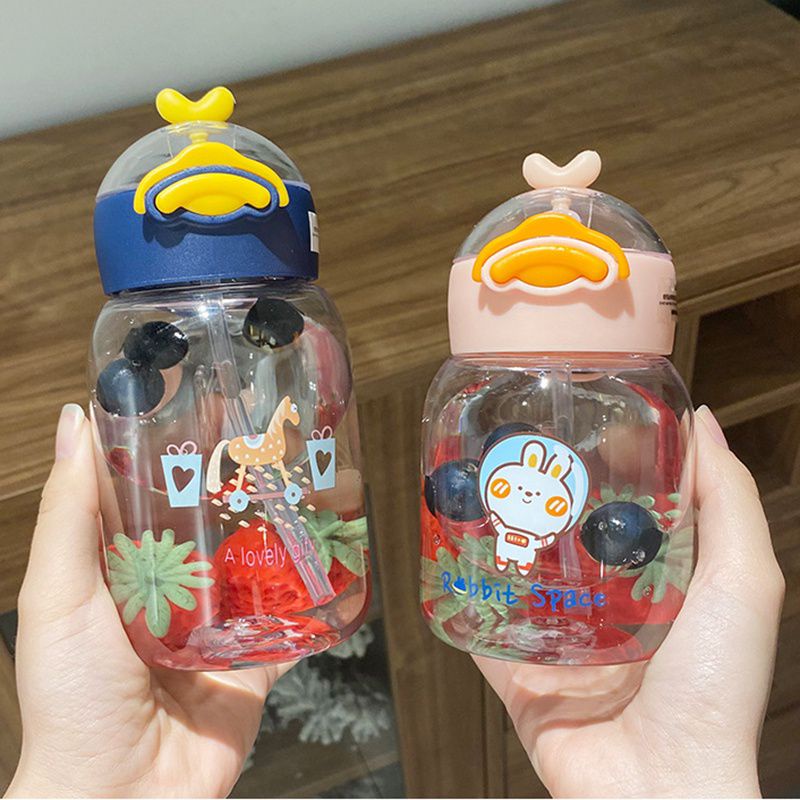 Bình nước cho bé, bình vịt 400ml, chất liệu tritan an toàn cho bé, kèm ống hút tiện lợi