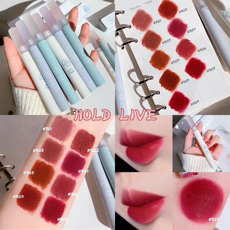 Son kem bùn HOLD LIVE cún bông xanh mềm mướt mịn lì Little Ice Stick Lip Mud lâu trôi hot trend HL485 HLIV67