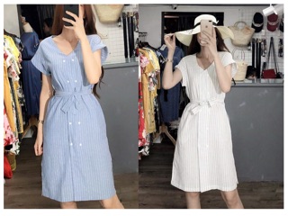 Đầm công sở, đầm suông cổ tim cài nút