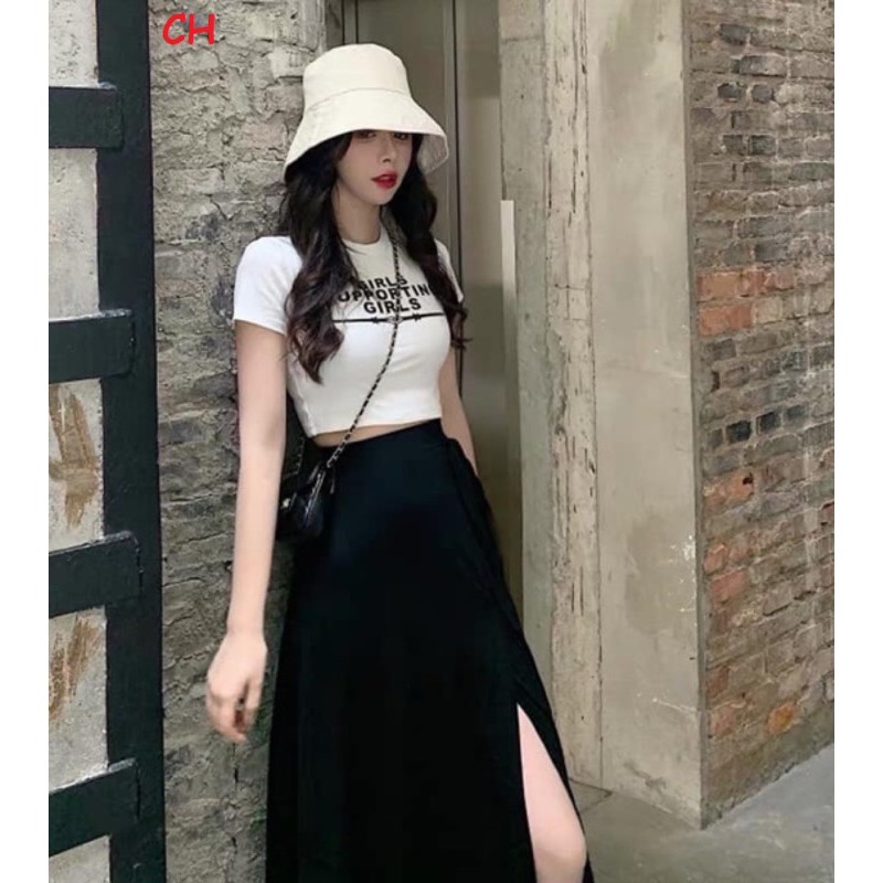 Sét váy girl chân váy xẻ COB433