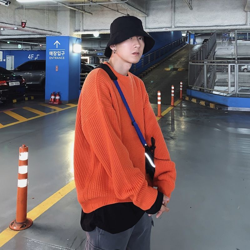 Áo Sweater Dệt Kim Cổ Tròn Dáng Rộng Màu Trơn Thời Trang Xuân Thu Hàn Quốc Mới Cho Nam Và Nữ